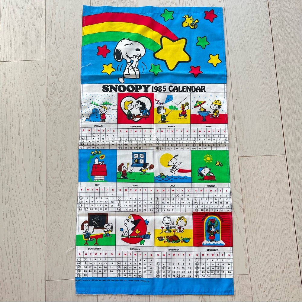 Vintage 1985 Snoopy Peanuts Wall Hanging Tapestry Calendar 12 Months Kidcore